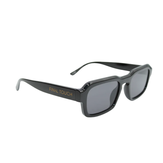 Alex Black front unisex sunglasses with bold black frame and dark lenses