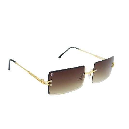 Brittany Gold Espresso front unisex rimless sunglasses with espresso gradient lenses