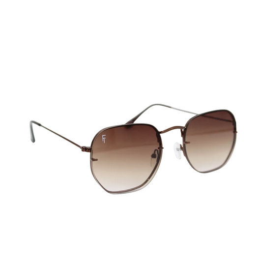 Brydan chocolate brown front sunglasses with square metal frame and brown gradient lenses