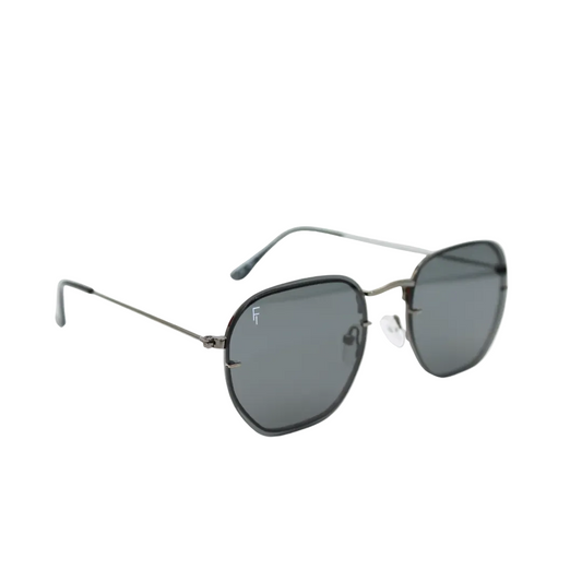 Brydan Jet Black front unisex sunglasses with slim metal frame and jet black lenses