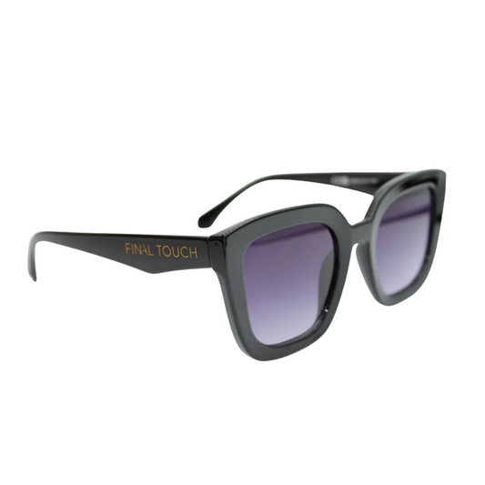 Camila Black front unisex sunglasses with sleek black frame and tinted lenses