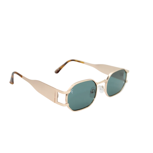 Charlotte gold Forest Green front unisex sunglasses with forest green lenses