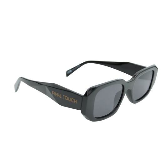 Emily Black front sunglasses with Final Touch branding on a light grey background
