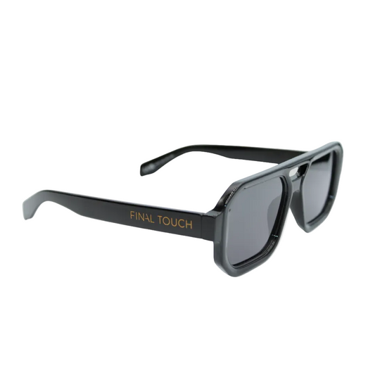 Jensen Black front unisex sunglasses with bold rectangular frame and dark lenses