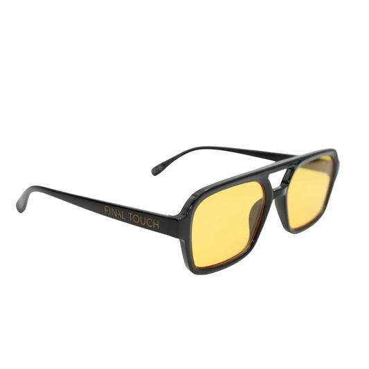 Tony Black Amber Yellow front unisex sunglasses with bold black frame and amber yellow lenses