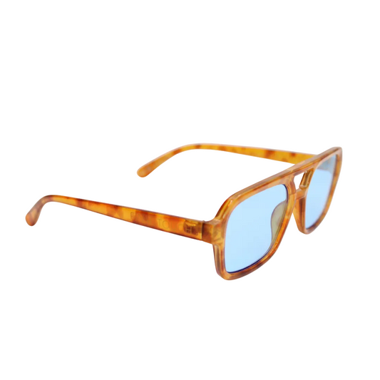 Tony Honey Tortoise front sunglasses with rectangular frame and coloured lenses