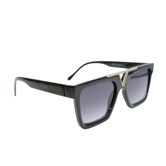 Wade Jet Black Gold front sunglasses with black frame and gold bridge detail