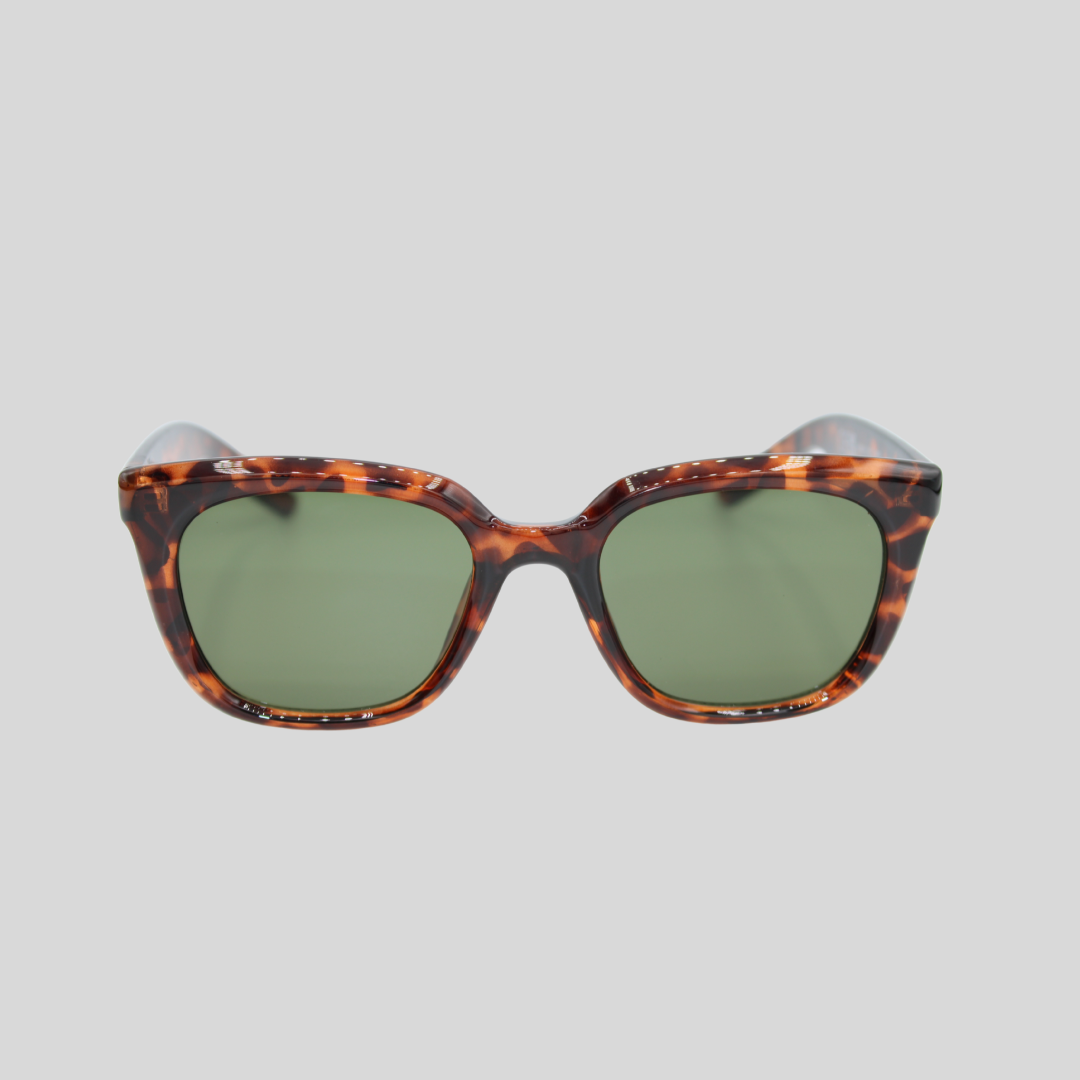 Abby tortoiseshell forest green unisex sunglasses with classic frame and dark lenses
