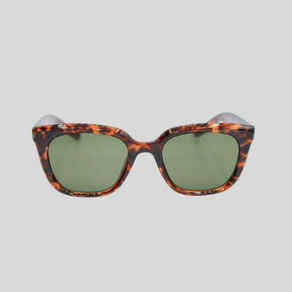 Abby tortoiseshell forest green unisex sunglasses with classic frame and dark lenses