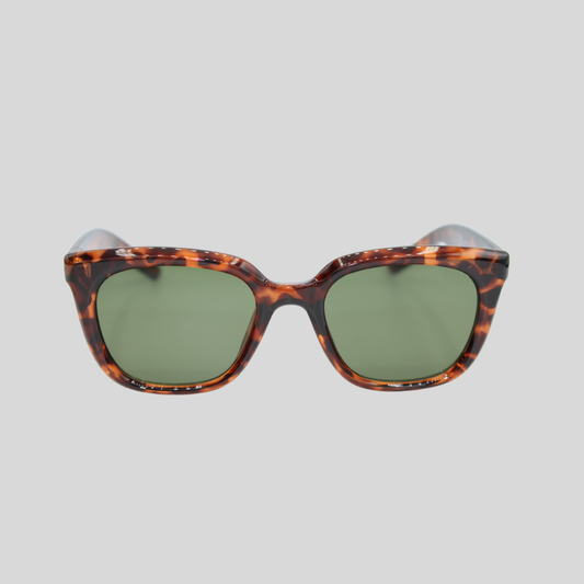 Abby tortoiseshell forest green unisex sunglasses with classic frame and dark lenses