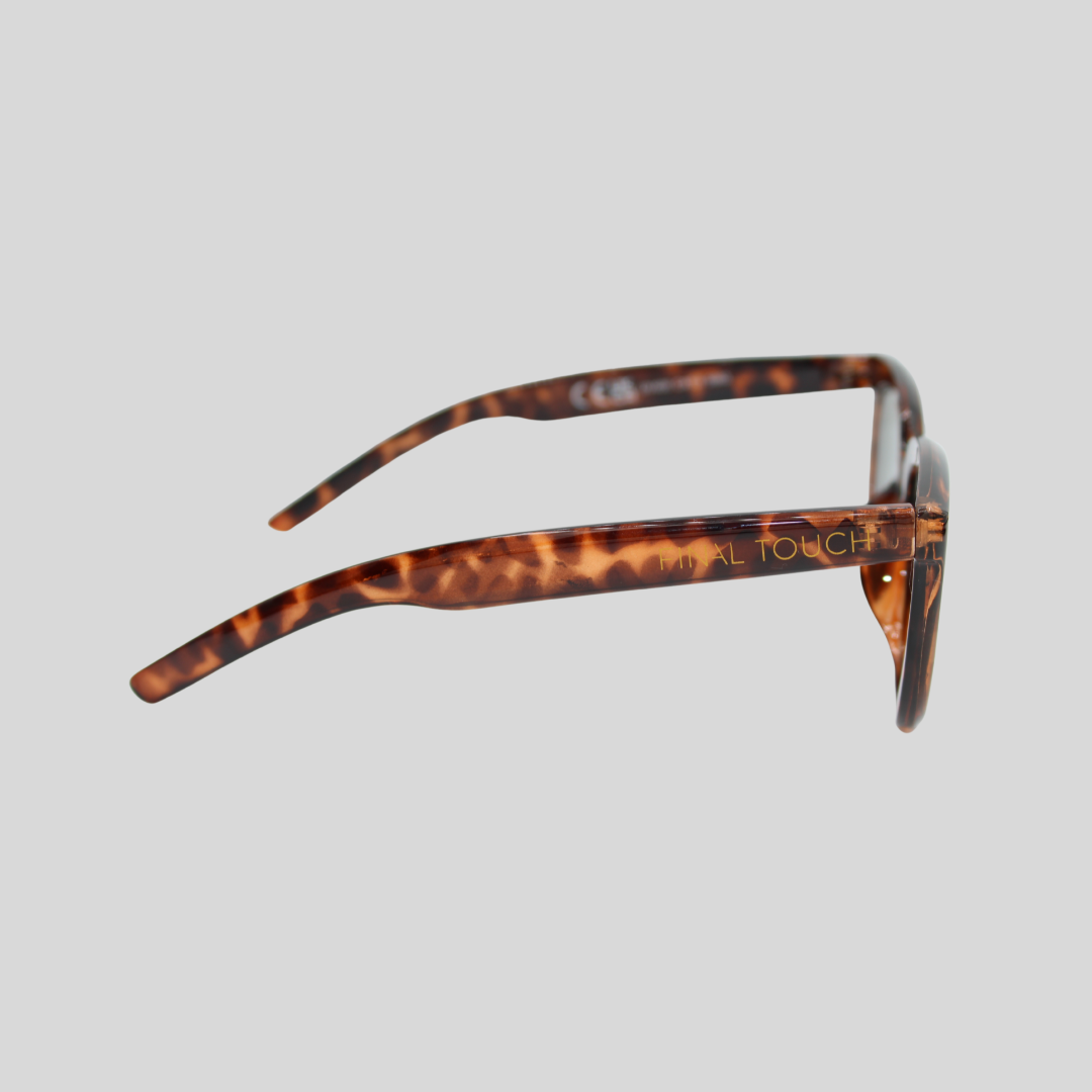 Abby tortoiseshell forest green side sunglasses front view showing classic frame