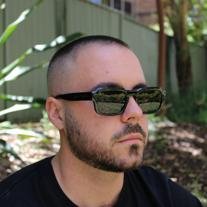 man wearing alex black sunglasses