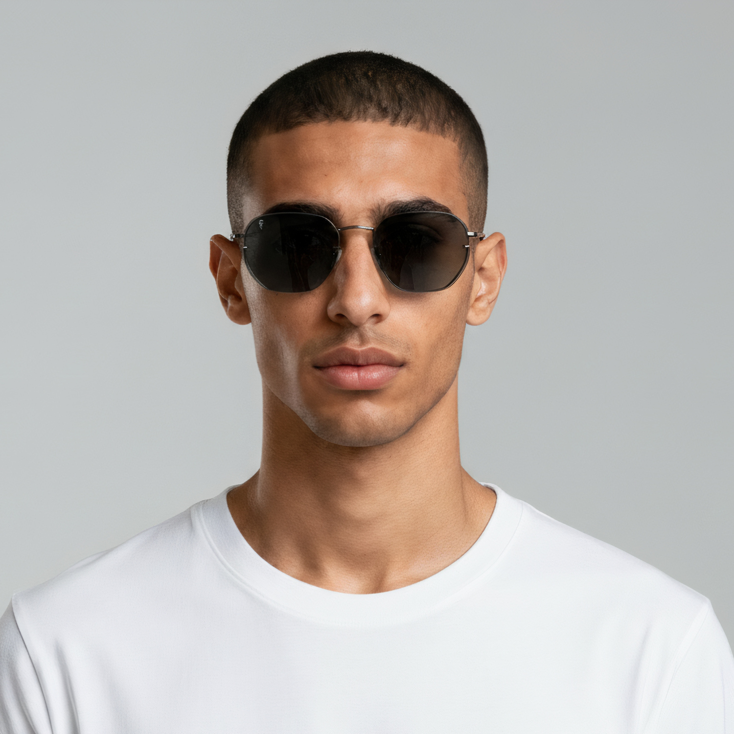 Male model styled in black aviator sunglasses with smoke lenses UV400 – Brydan by Final Touch