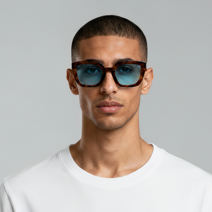 Male model styled in tortoise cat eye sunglasses with brown lenses UV400 – Camila by Final Touch