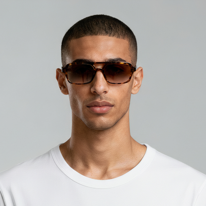 Male model tortoise sunglasses with brown gradient lenses UV400 – Tony by Final Touch
