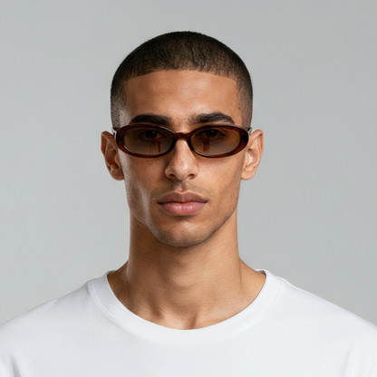 Oval sunglasses brown frame brown lens UV400 – Layla Sunset Brown male model