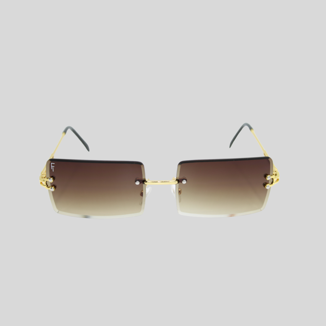 Brittany Gold Espresso unisex rimless sunglasses with espresso gradient lenses
