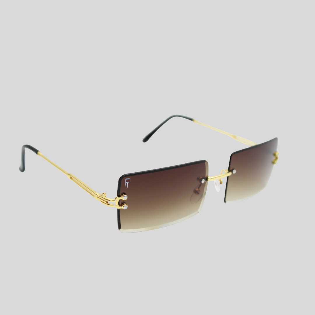 Brittany Gold Espresso front unisex rimless sunglasses with espresso gradient lenses