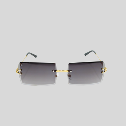 Brittany Gold Smoke unisex rimless sunglasses with smoke lenses and gold detailing
