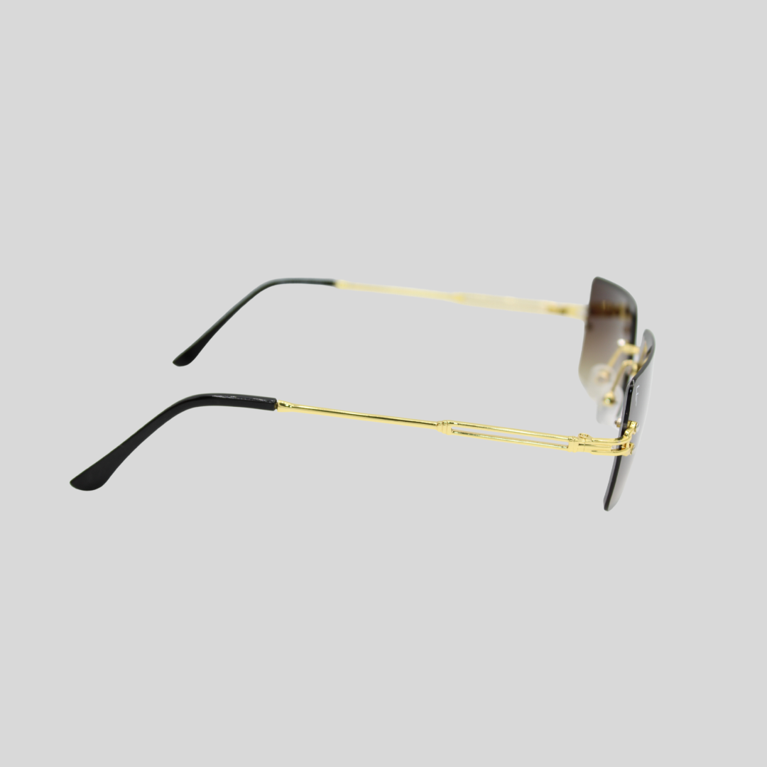 Brittany Gold Espresso side unisex rimless sunglasses with espresso gradient lenses