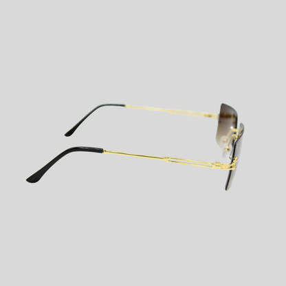 Brittany Gold Espresso side unisex rimless sunglasses with espresso gradient lenses