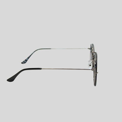 Brydan Jet Black side unisex sunglasses with slim metal frame and jet black lenses