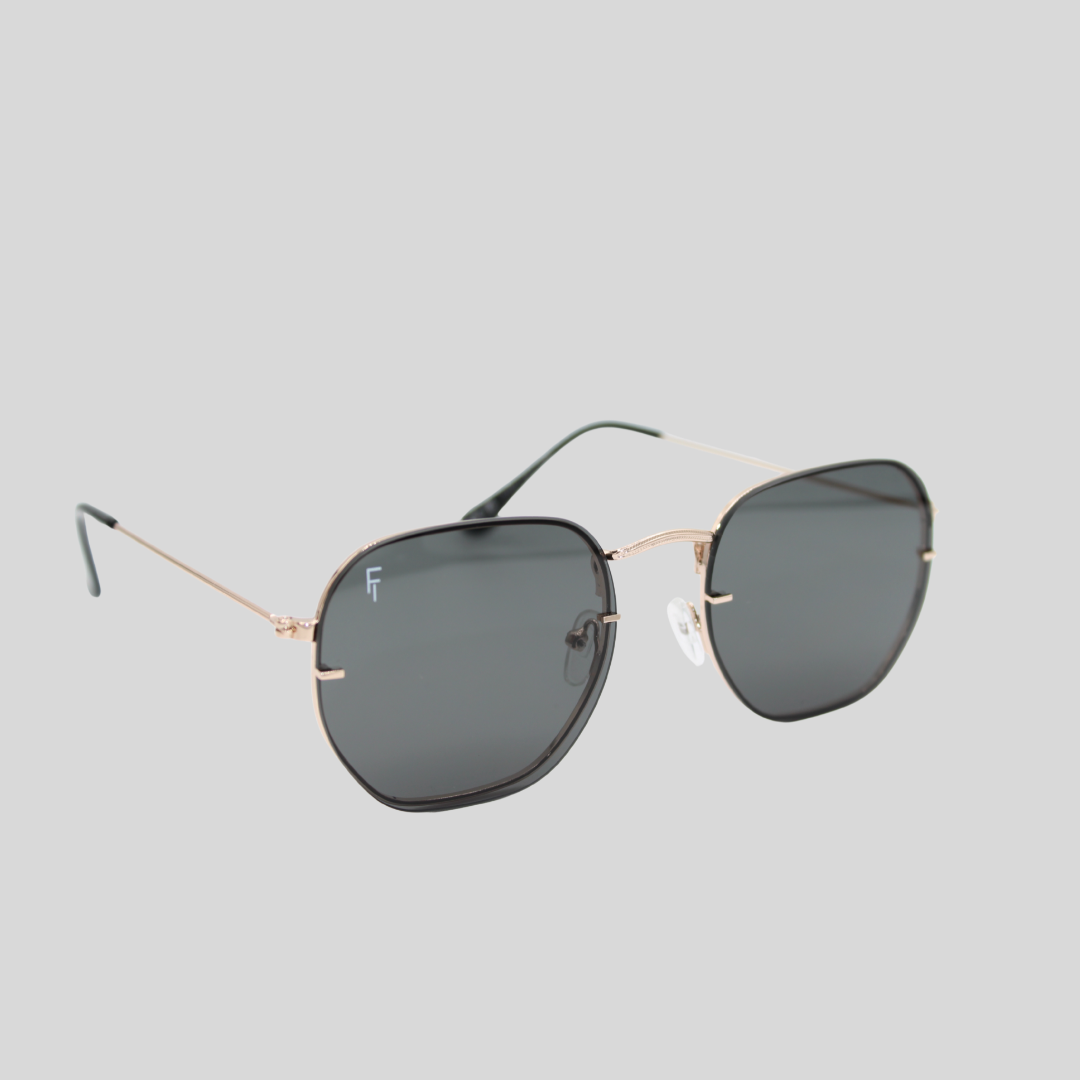 Brydan Gold Black front unisex sunglasses with gold metal frame and black lenses