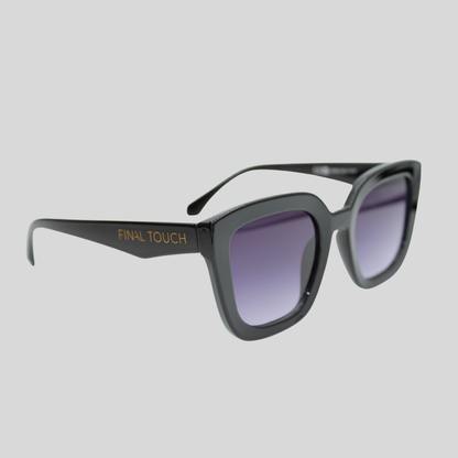 Camila Black front unisex sunglasses with sleek black frame and tinted lenses