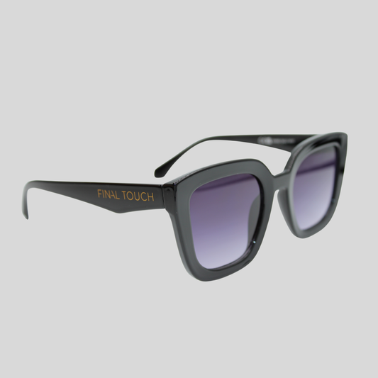 Camila Black front unisex sunglasses with sleek black frame and tinted lenses
