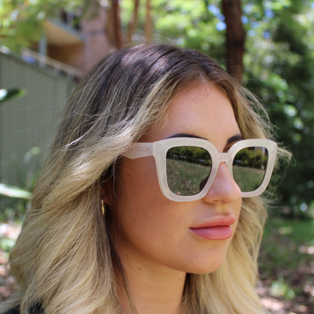 woman wearing Camila ivory sunglasses