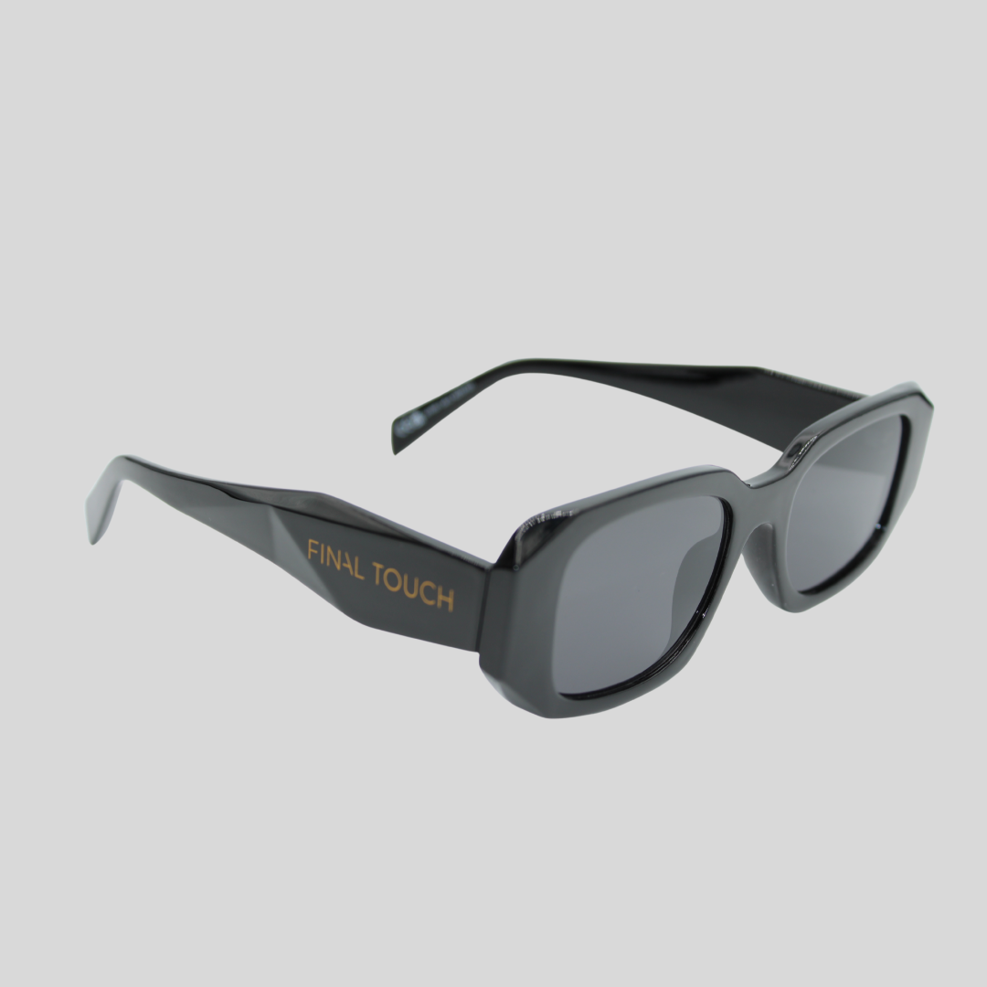 Emily Black front sunglasses with Final Touch branding on a light grey background