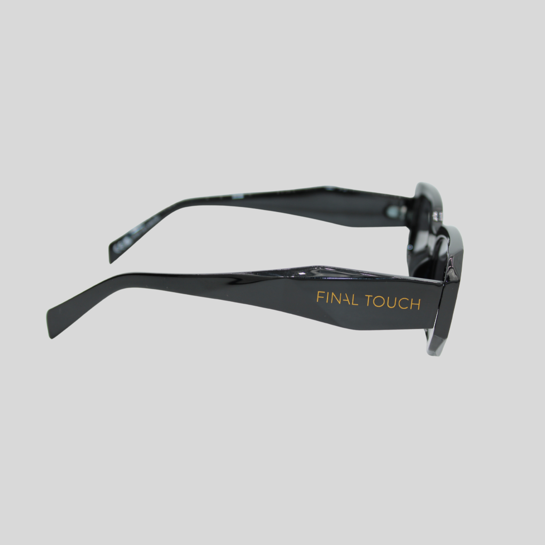 emiy side Black sunglasses with 'Final Touch' branding on a light gray background