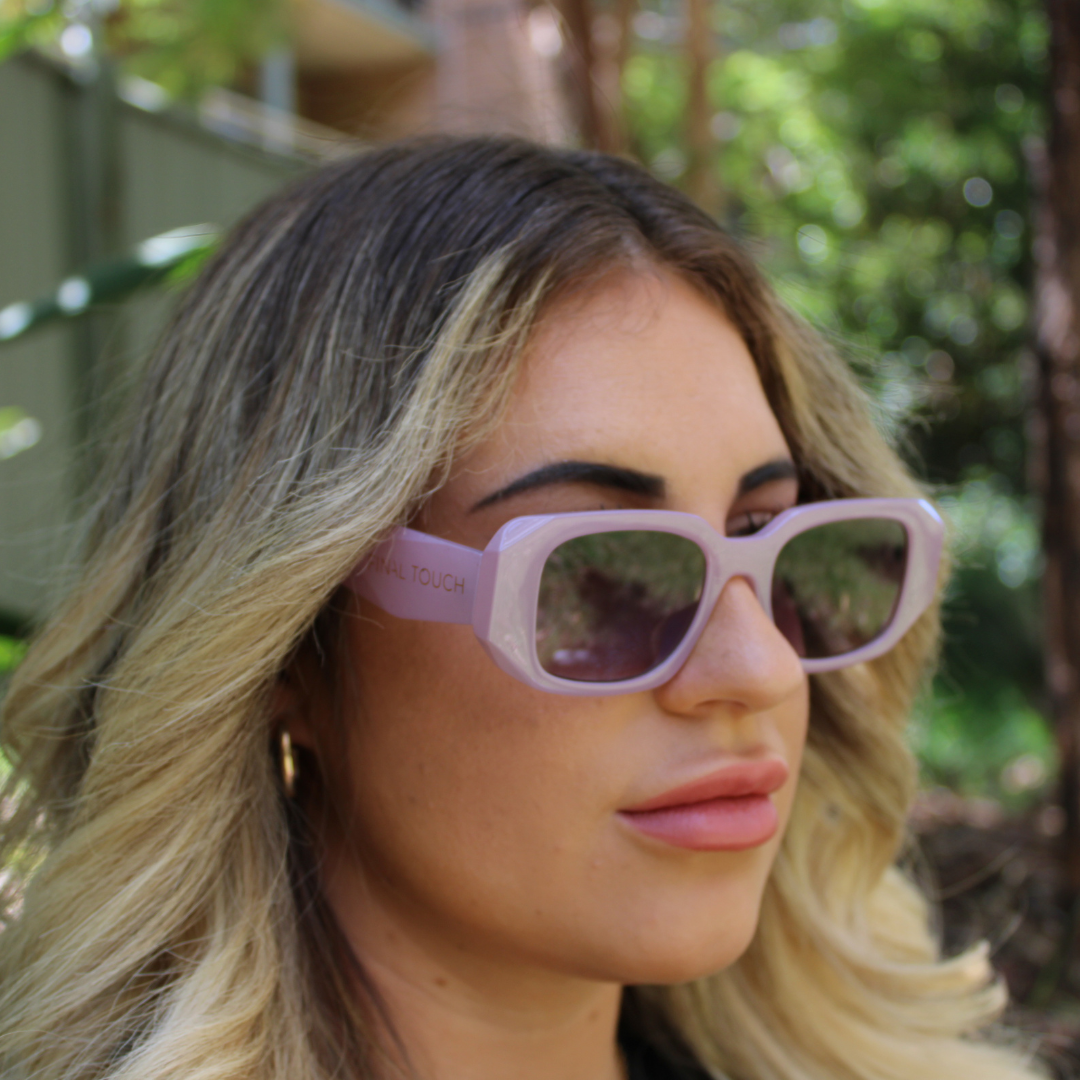 woman wearing emily lavender sunglasses