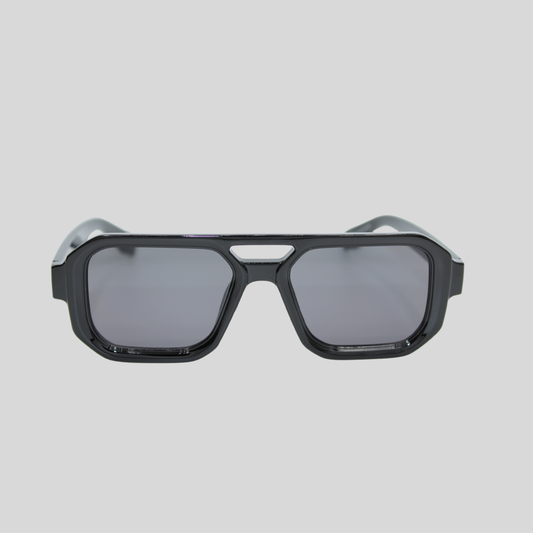 Jensen Black unisex sunglasses with bold rectangular frame and dark lenses