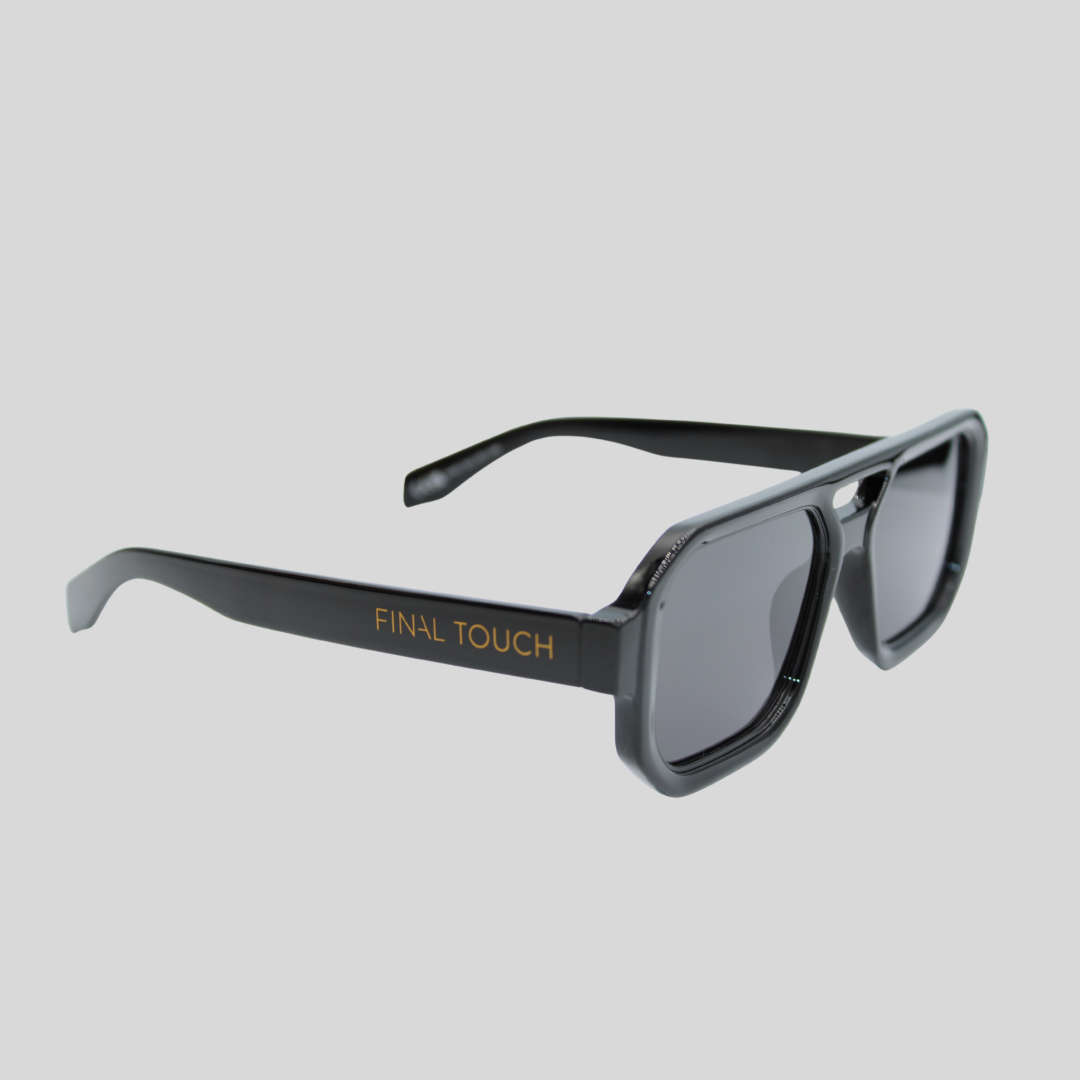 Jensen Black front unisex sunglasses with bold rectangular frame and dark lenses