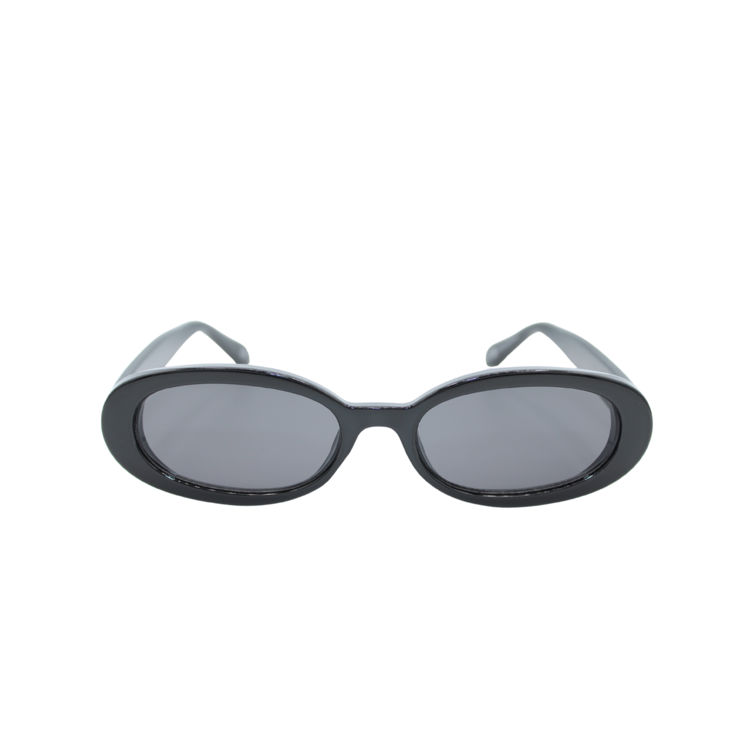 Oval sunglasses black frame smoke lens UV400 front view – Layla Shadow