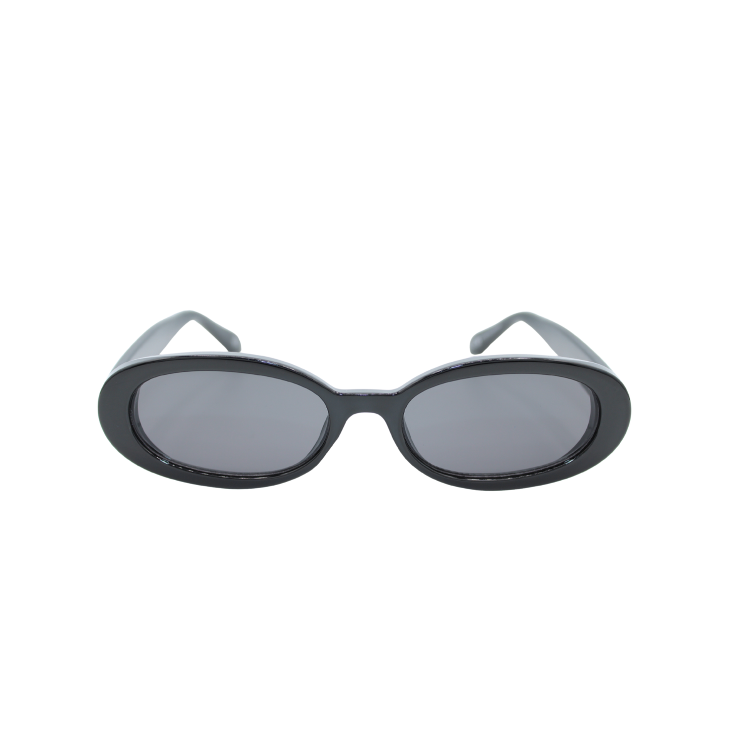 Oval sunglasses black frame smoke lens UV400 front view – Layla Shadow