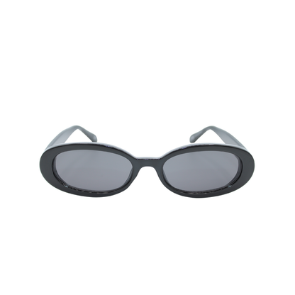 Oval sunglasses black frame smoke lens UV400 front view – Layla Shadow