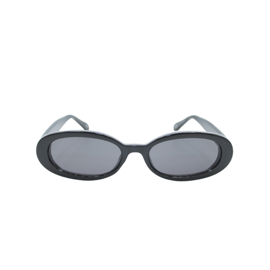 Oval sunglasses black frame smoke lens UV400 front view – Layla Shadow