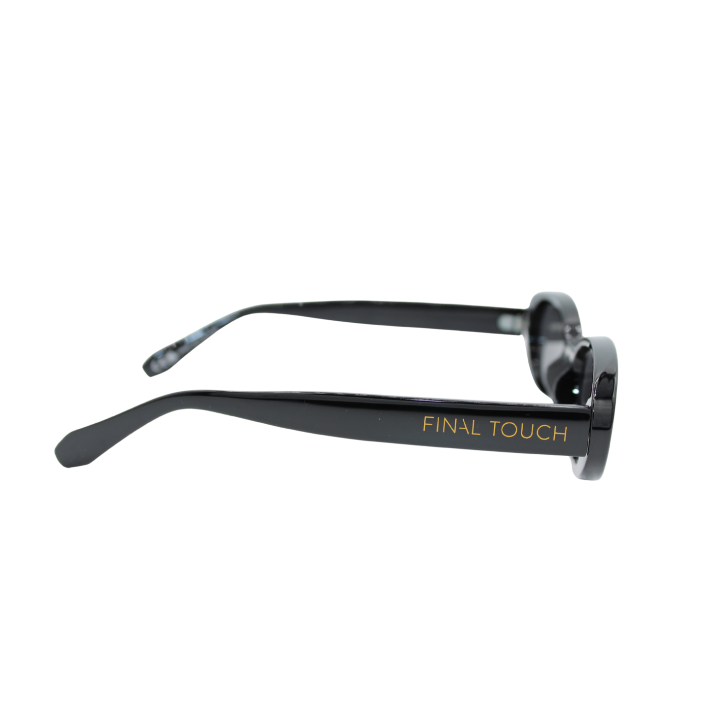 Oval sunglasses black frame smoke lens UV400 side view logo arm – Layla Shadow