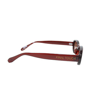 Oval sunglasses brown frame brown lens UV400 side view logo arm – Layla Sunset Brown