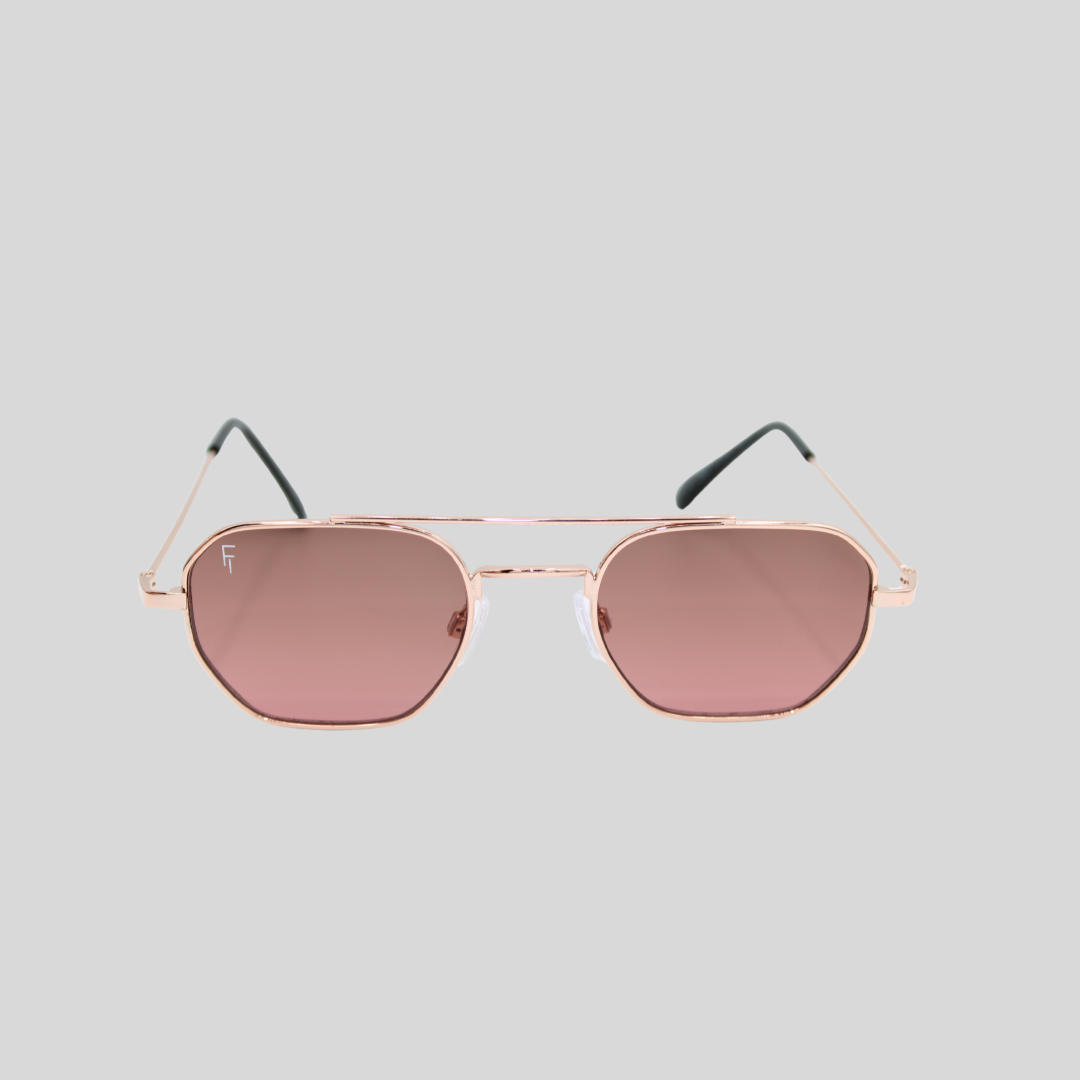 Lennon Rose Gold Brown unisex sunglasses with rose gold metal frame and brown lenses