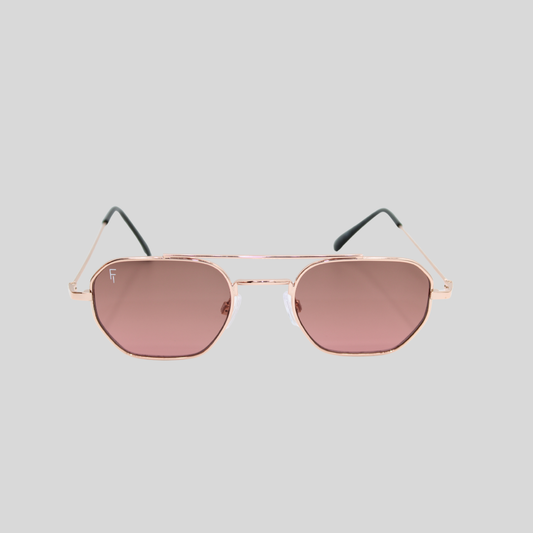 Lennon Rose Gold Brown unisex sunglasses with rose gold metal frame and brown lenses