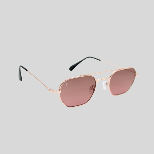 Lennon Rose Gold Brown front unisex sunglasses with rose gold metal frame and brown lenses