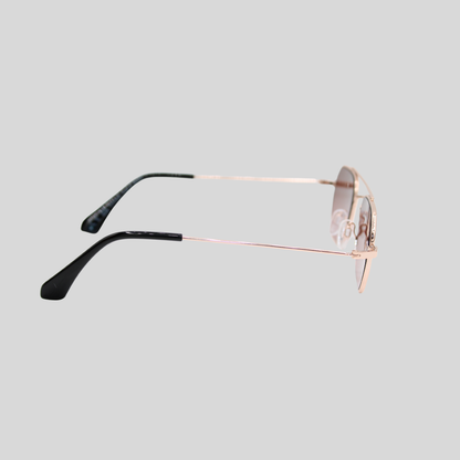 Lennon Rose Gold Brown side unisex sunglasses with rose gold metal frame and brown lenses