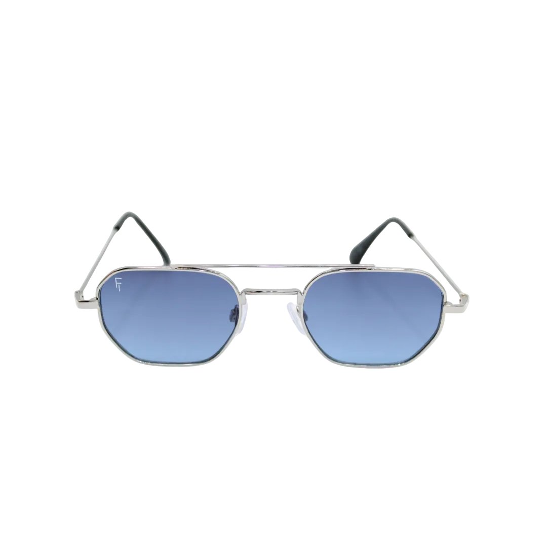 Lennon Silver Blue unisex sunglasses with silver metal frame and blue lenses