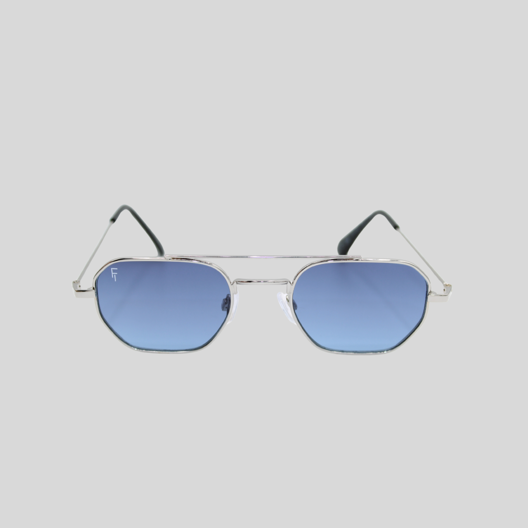 Lennon Silver Blue unisex sunglasses with silver metal frame and blue lenses