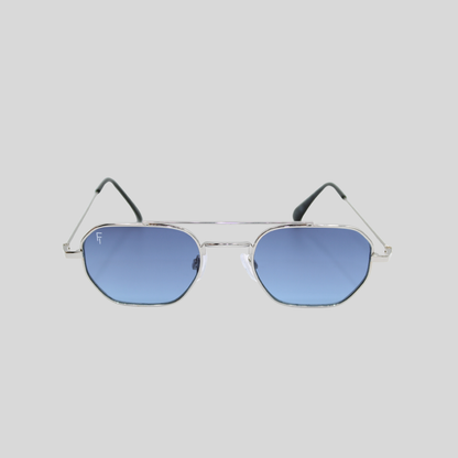 Lennon Silver Blue unisex sunglasses with silver metal frame and blue lenses