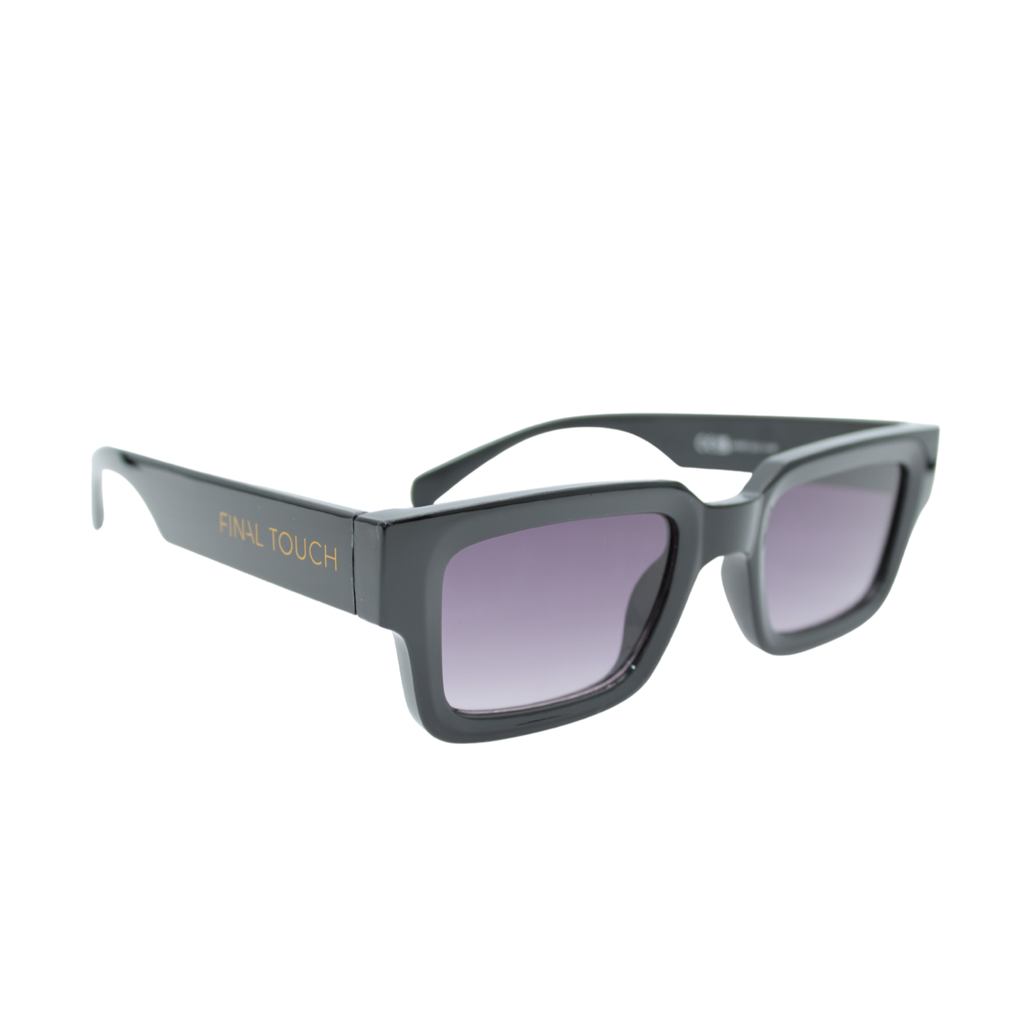 Square Sunglasses Black Frame Smoke Gradient Lens UV400 – Tommy Shadow Angled View