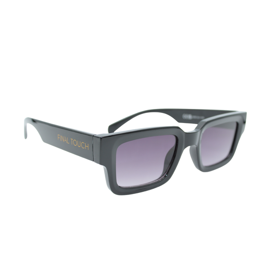 Square Sunglasses Black Frame Smoke Gradient Lens UV400 – Tommy Shadow Angled View